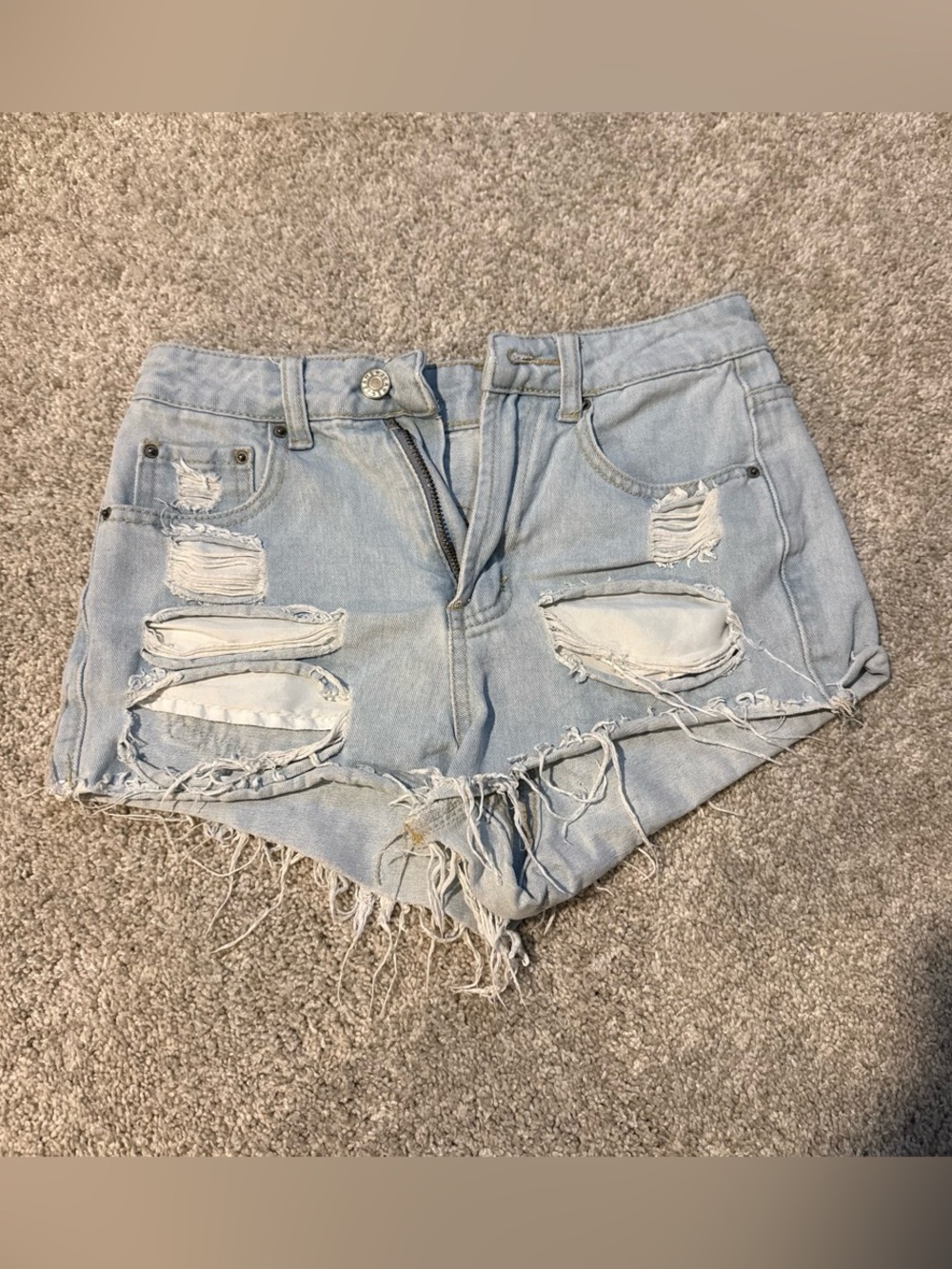 SHEIN Light Blue Distressed High-Rise Denim Shorts